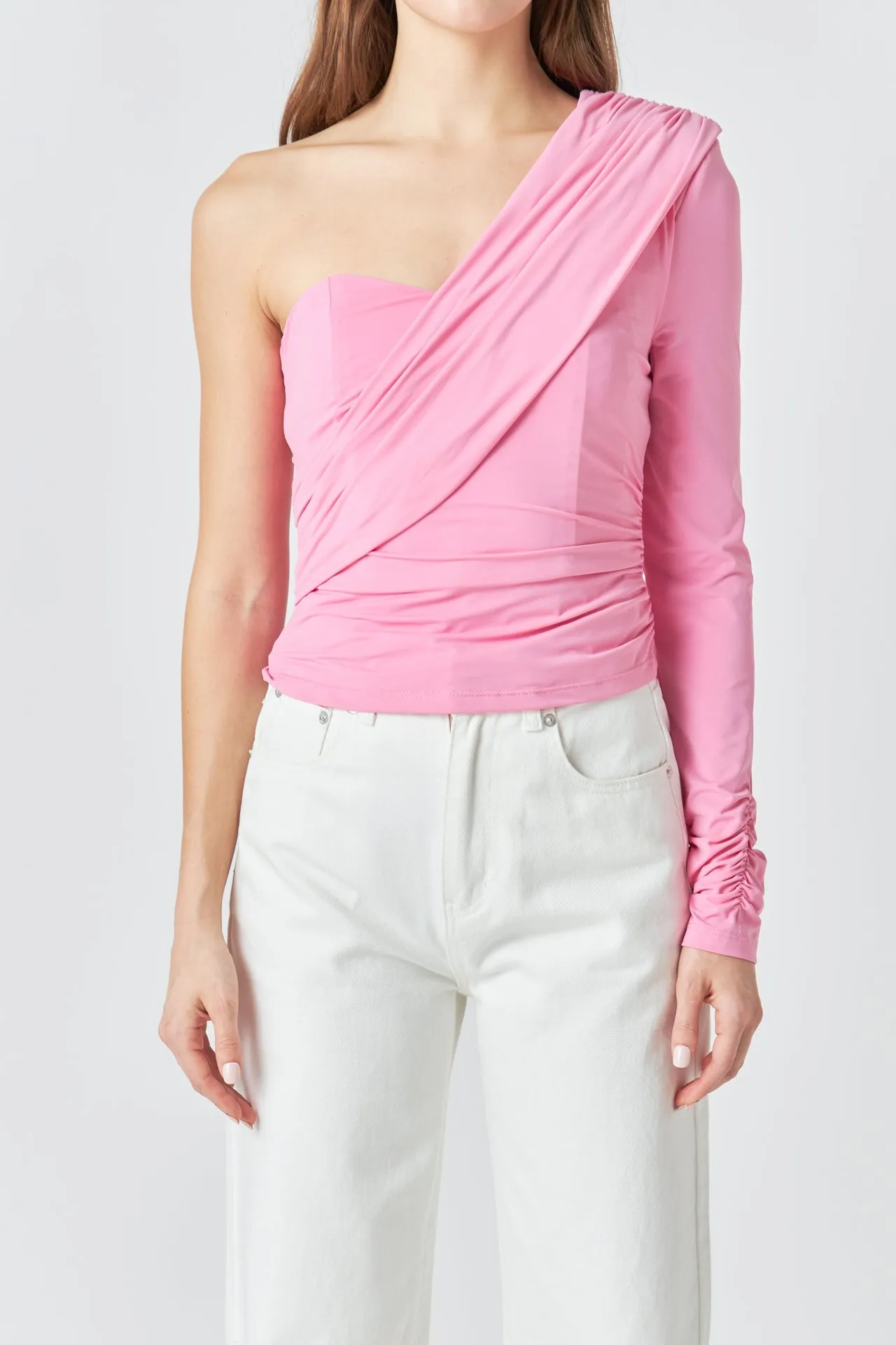 Endless Rose - One Shoulder Shirred Knit Top