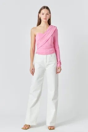 Endless Rose - One Shoulder Shirred Knit Top