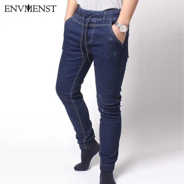 Fashion Men's Harem Jeans Washed Feet Shinny Denim Pants