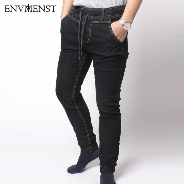 Fashion Men's Harem Jeans Washed Feet Shinny Denim Pants
