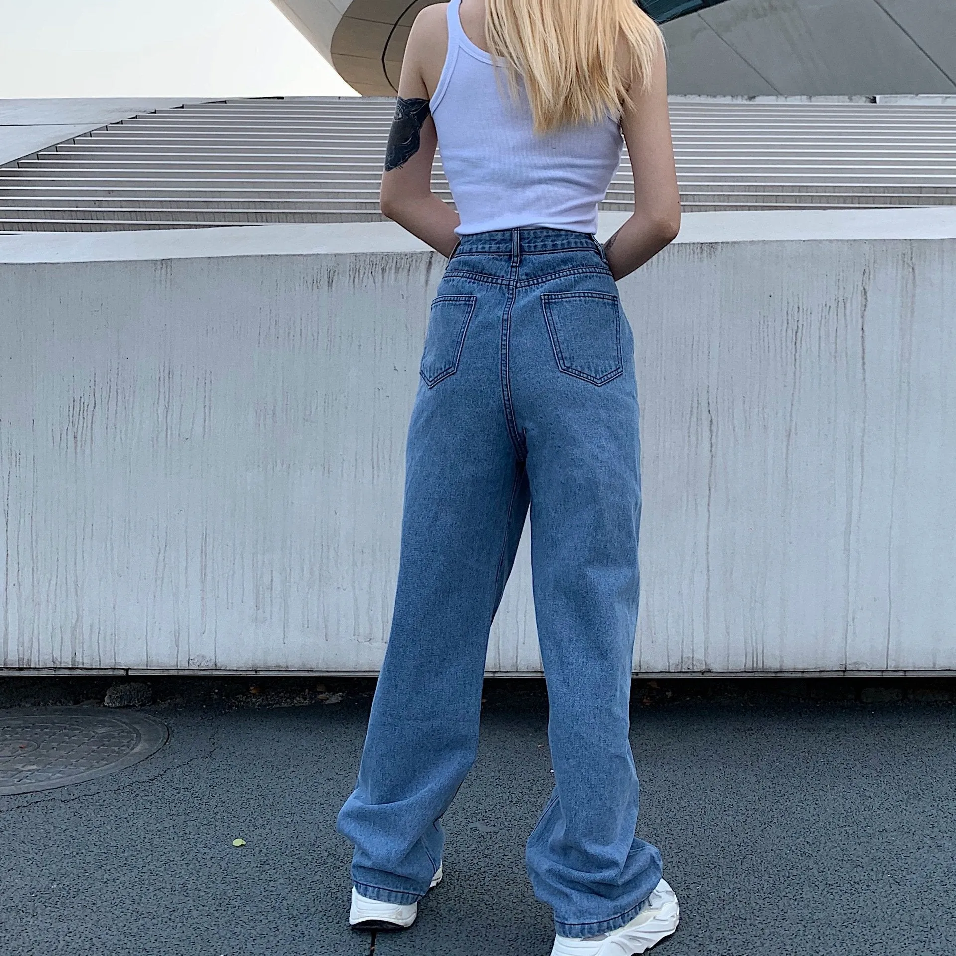 FashionSierra - Women's butterfly print high waist jeans straight wide leg jeans for spring/summer