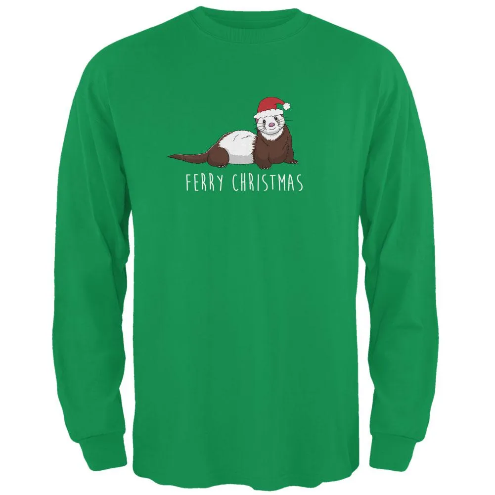 Ferry Merry Christmas Ferret Mens Long Sleeve T Shirt