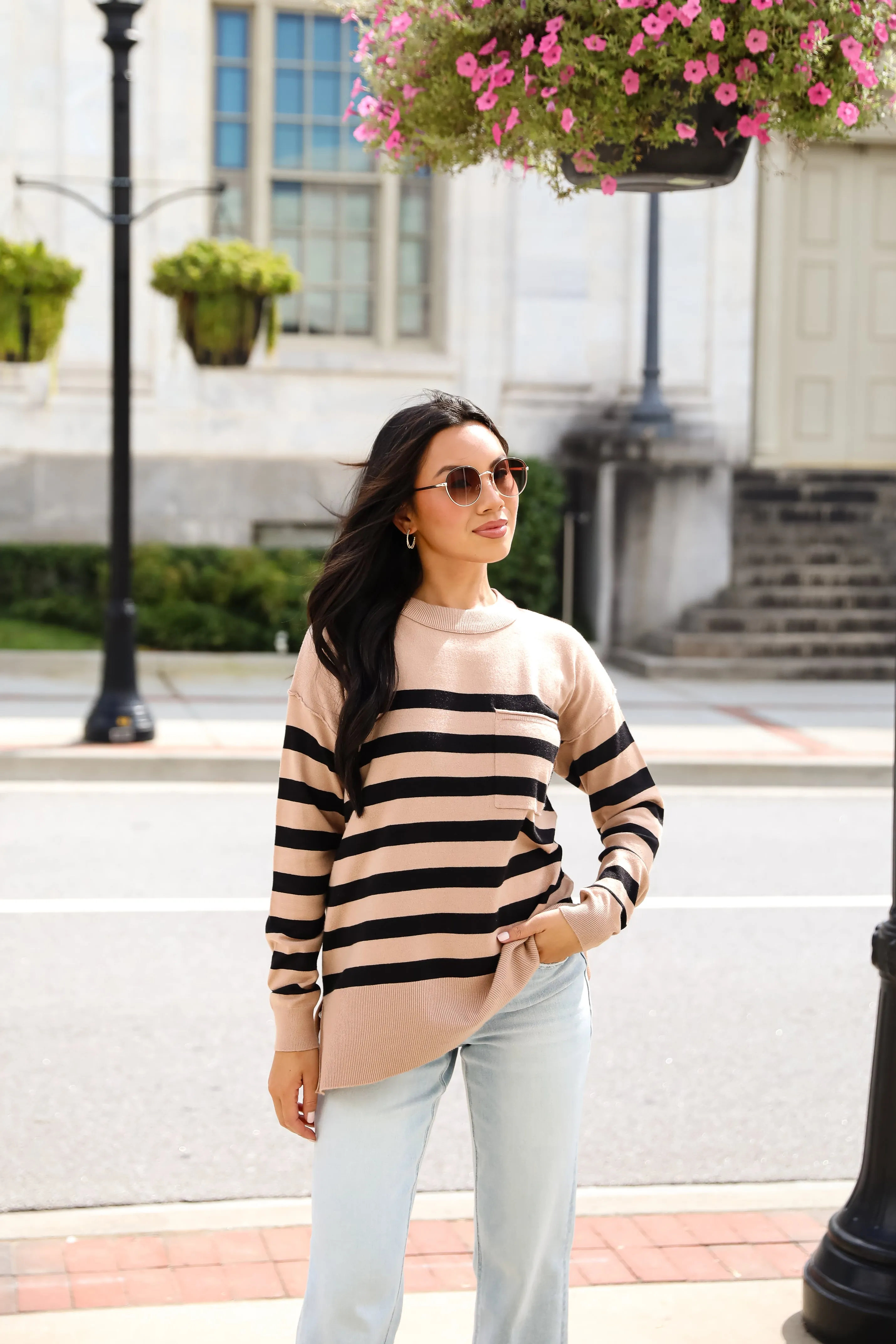 FINAL SALE - Cuddled Up Days Camel Striped Sweater