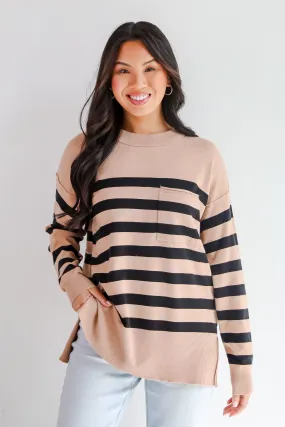 FINAL SALE - Cuddled Up Days Camel Striped Sweater