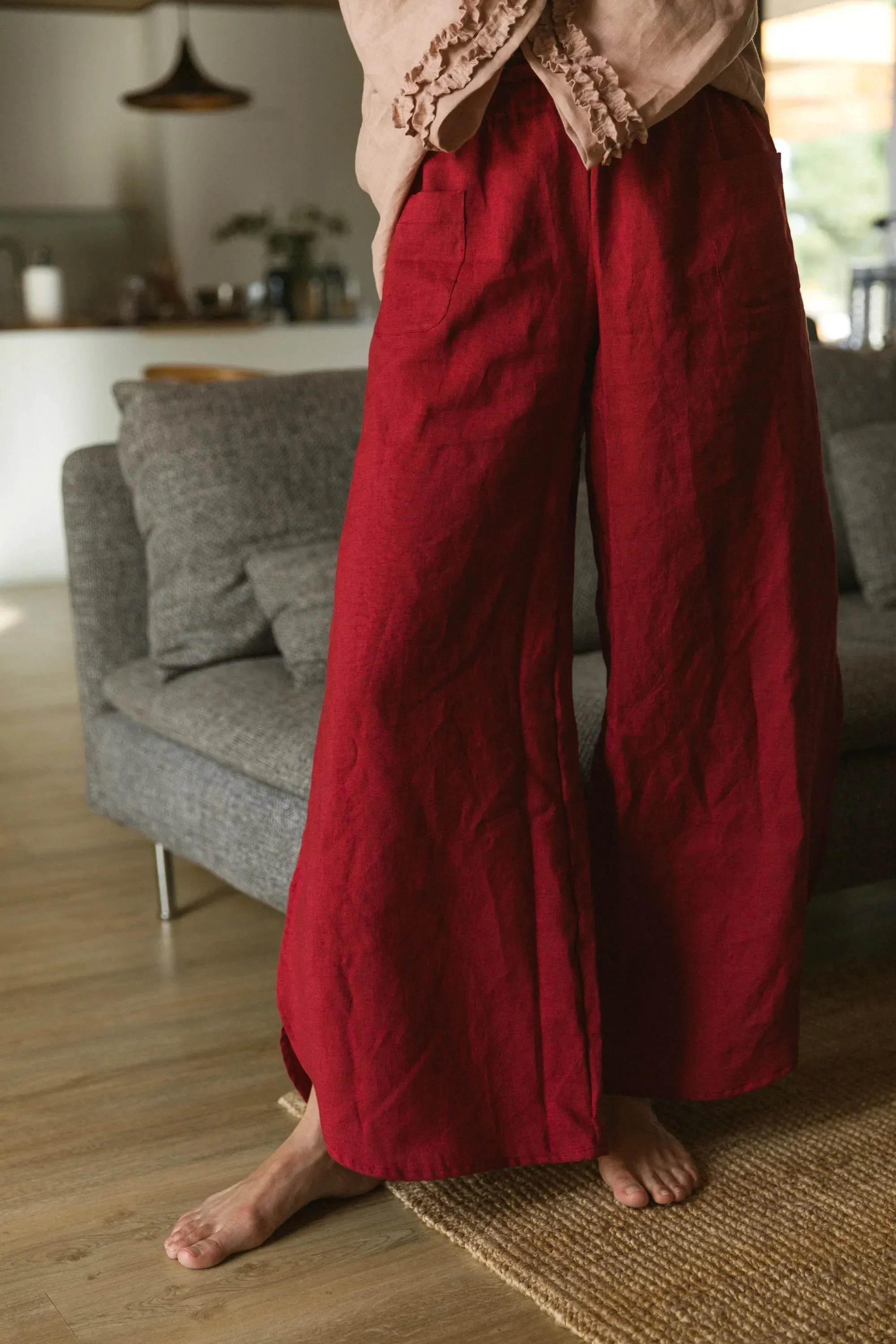 Flared linen pants french blue - Muriel