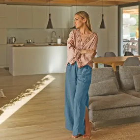 Flared linen pants french blue - Muriel