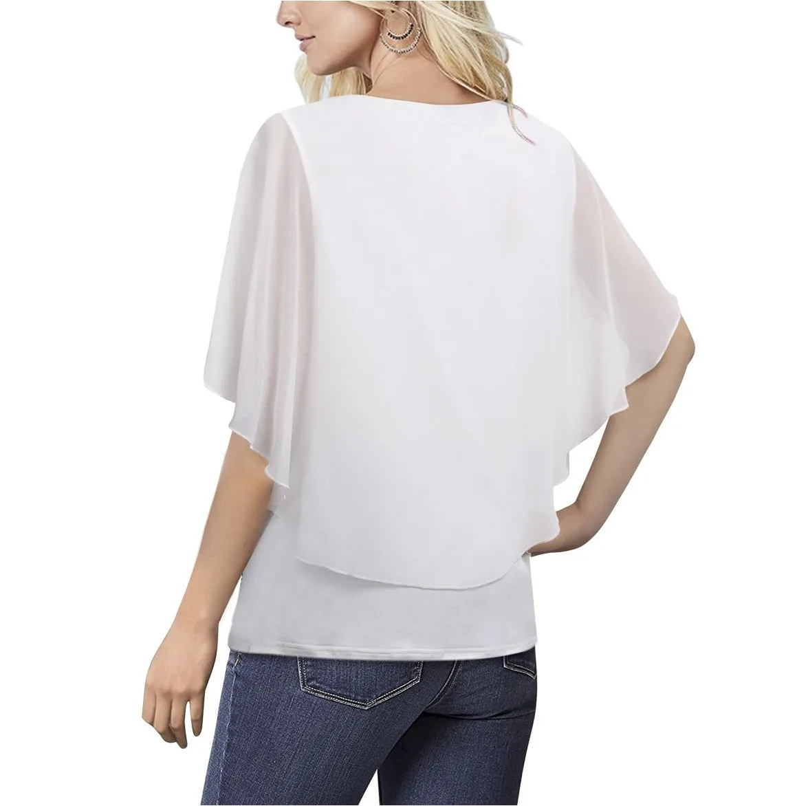 Flared Short Sleeve Chiffon Blouse
