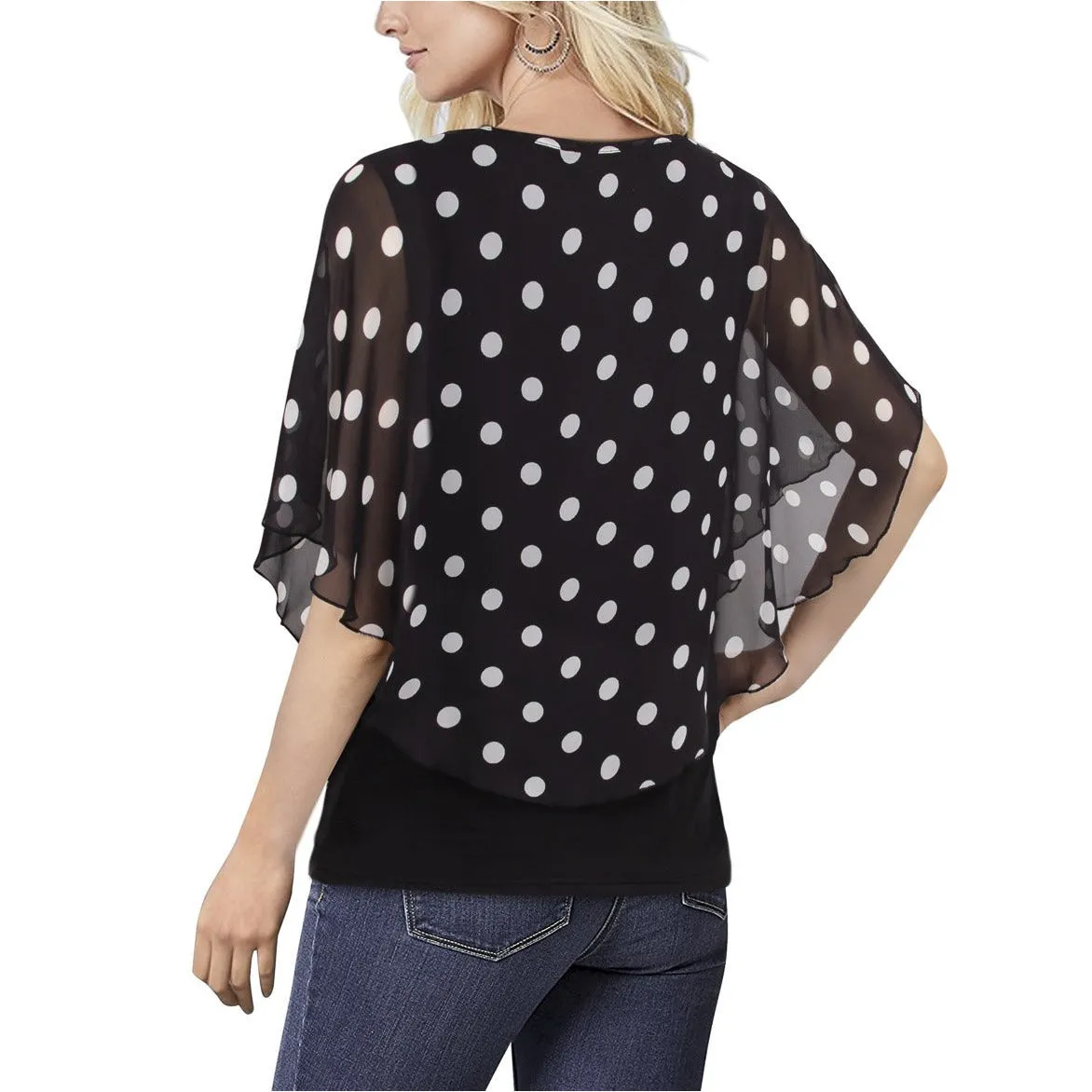 Flared Short Sleeve Chiffon Blouse