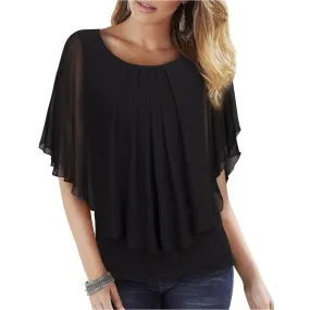 Flared Short Sleeve Chiffon Blouse