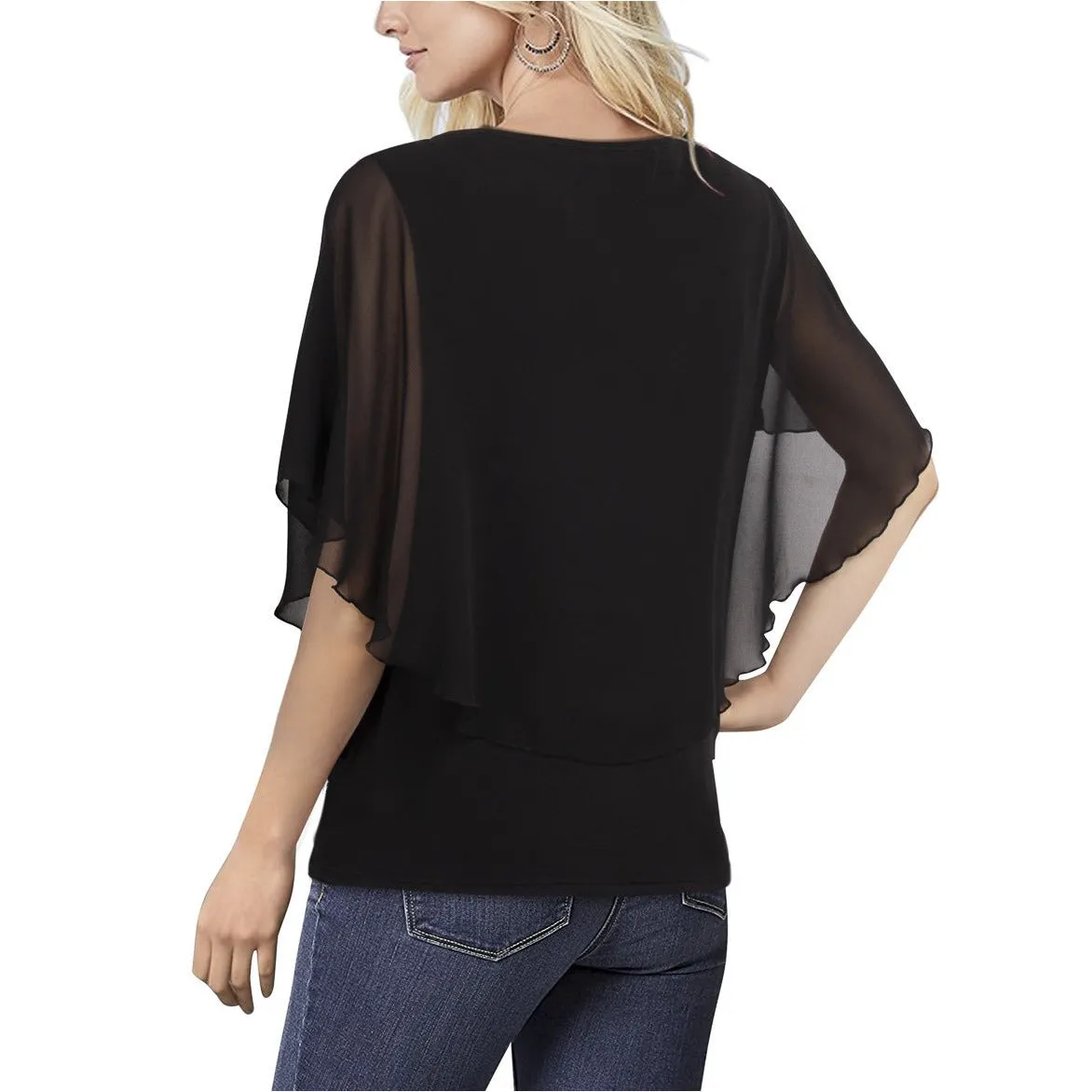 Flared Short Sleeve Chiffon Blouse