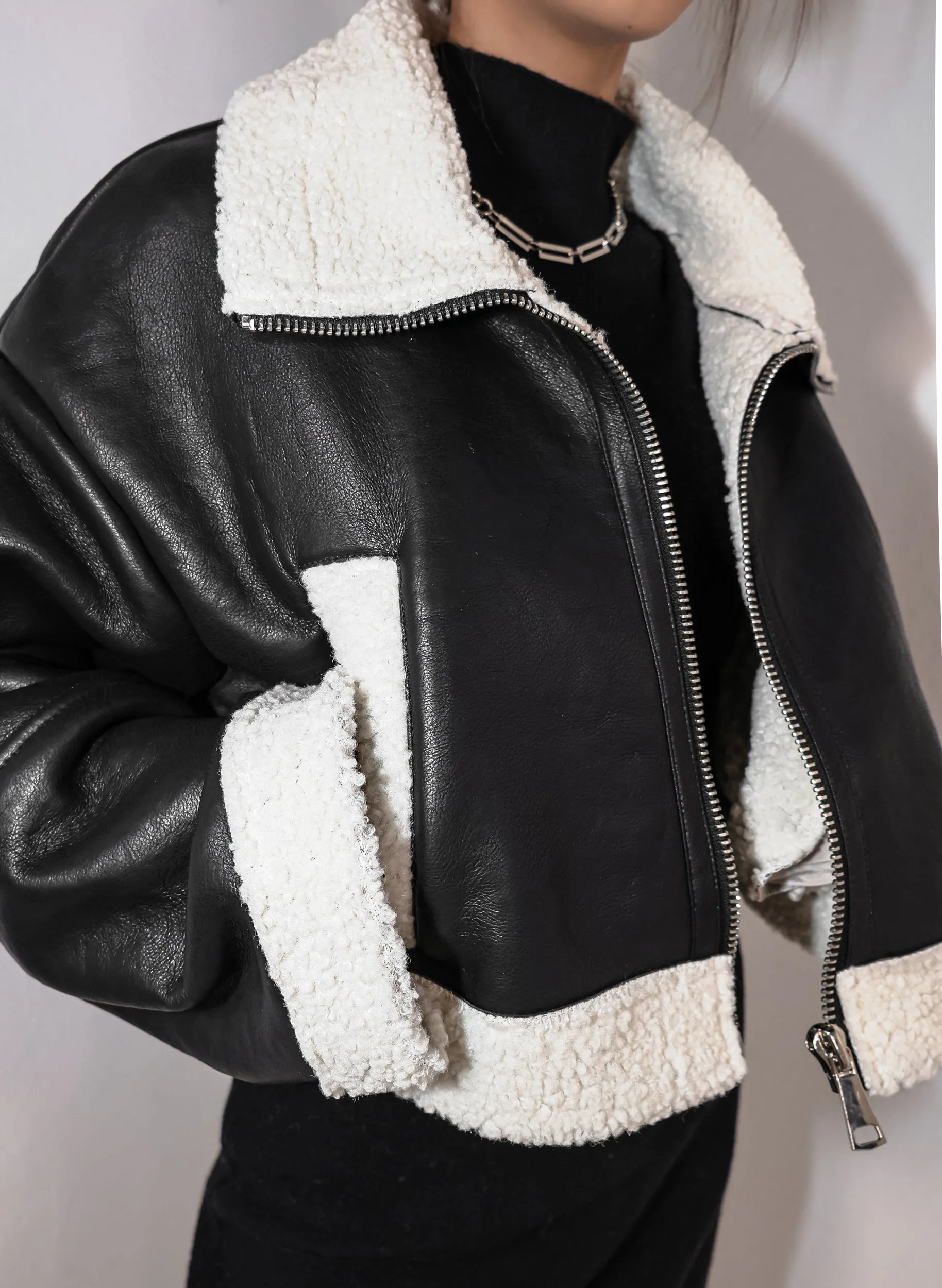Frostbound Leather Cropped Jacket