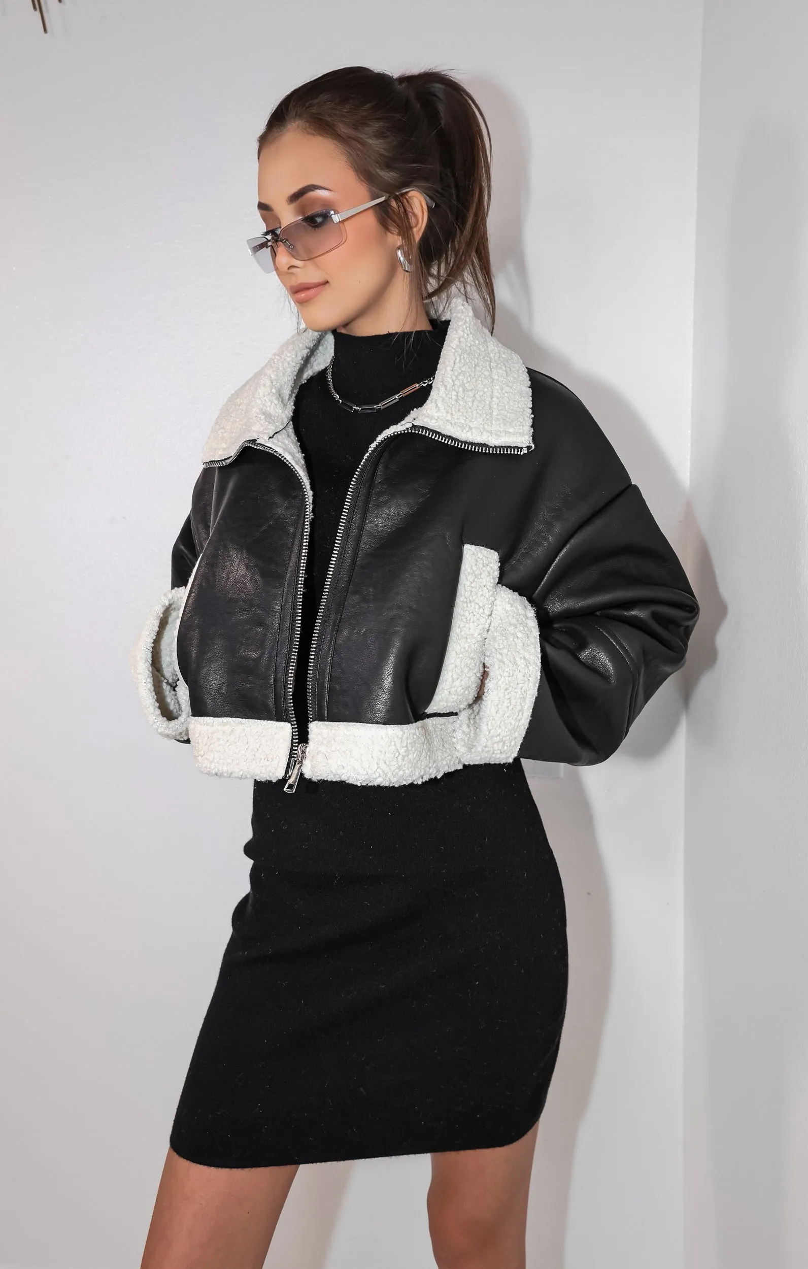 Frostbound Leather Cropped Jacket