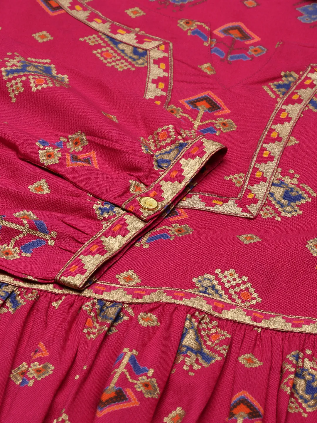 Fuchsia Printed Gathered Tunic top