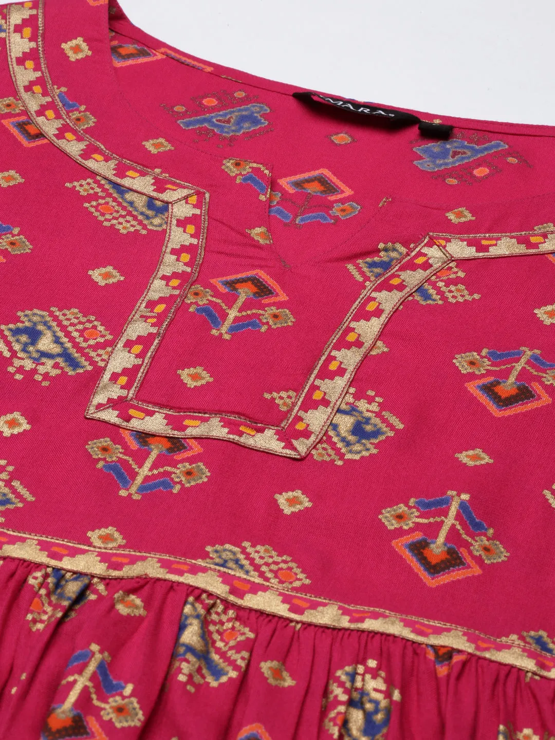 Fuchsia Printed Gathered Tunic top