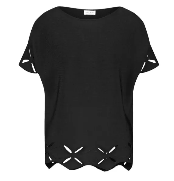 GERRY WEBER<BR>
Round Neck Knit Jumper with Floral Detail<BR>
Black<BR>