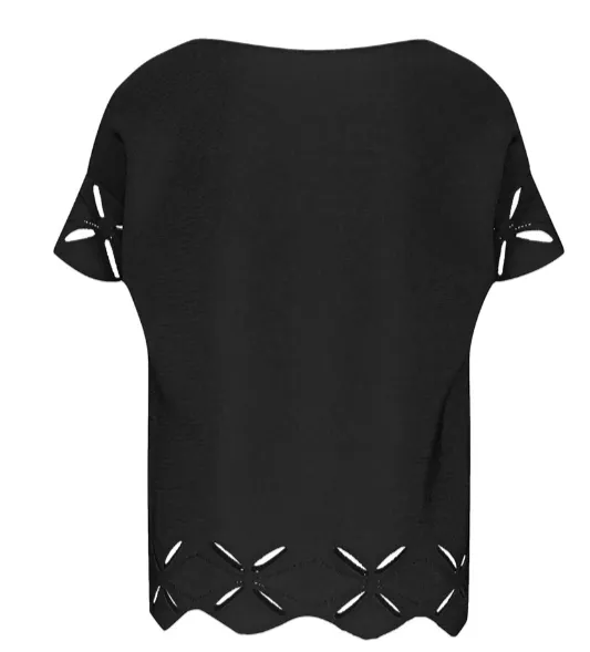 GERRY WEBER<BR>
Round Neck Knit Jumper with Floral Detail<BR>
Black<BR>