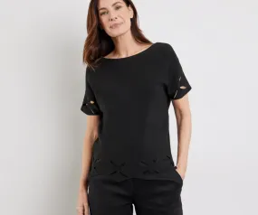 GERRY WEBER<BR>
Round Neck Knit Jumper with Floral Detail<BR>
Black<BR>