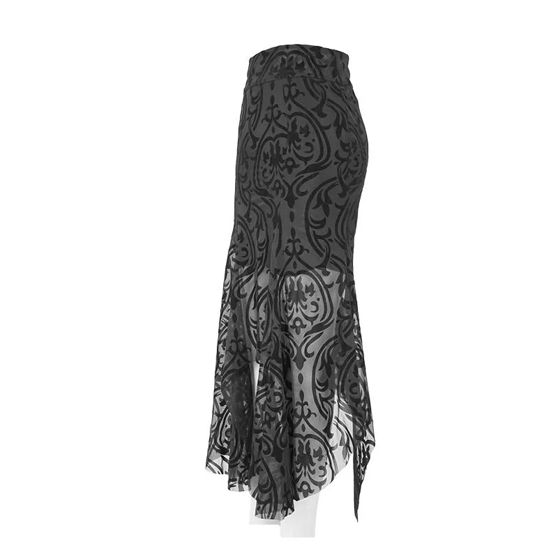 'Ghost Waltz' Gothic Patterned Fishtail Skirt