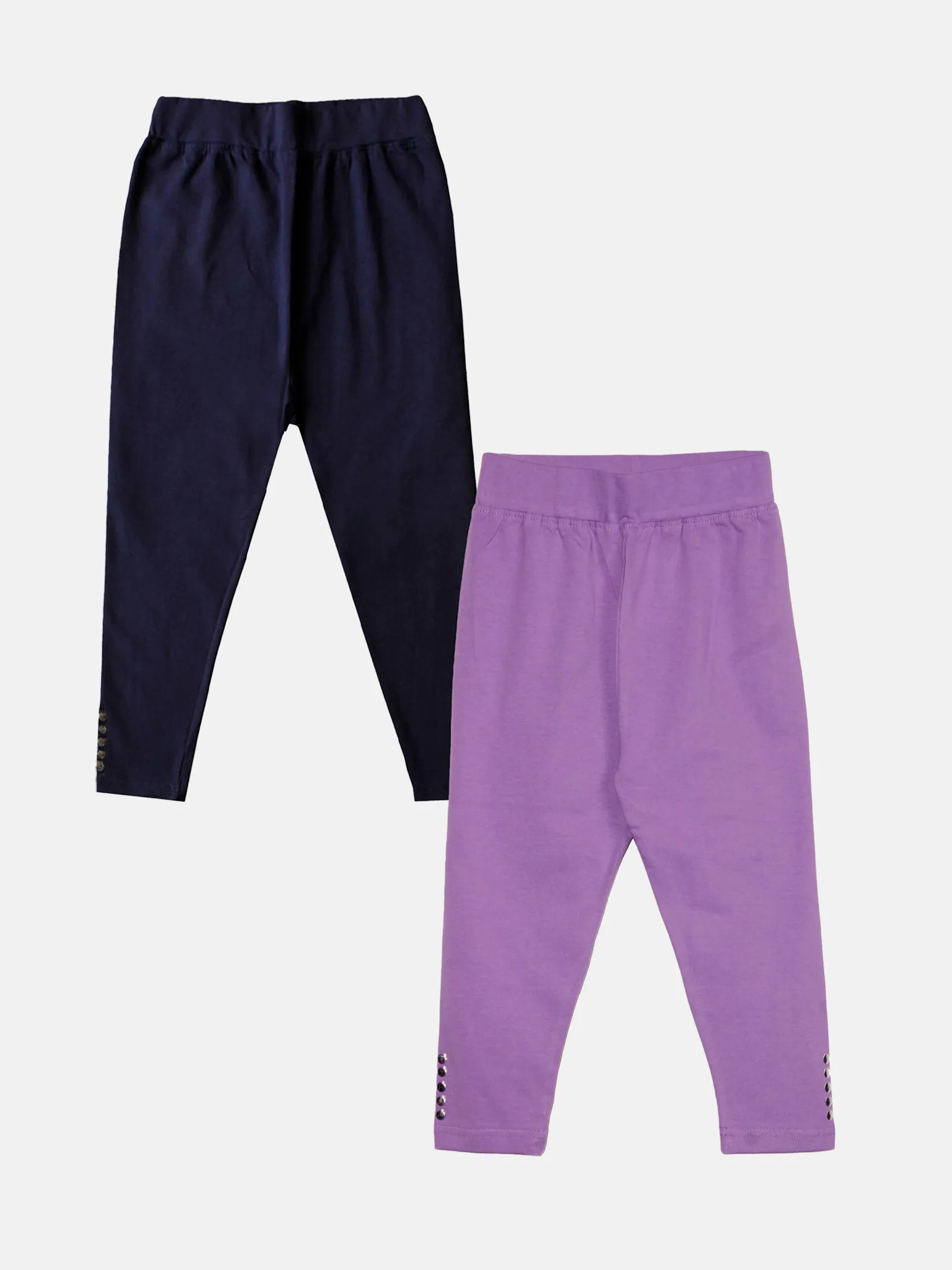 Girls Solid Capri Legging With Stud Pack Of 2