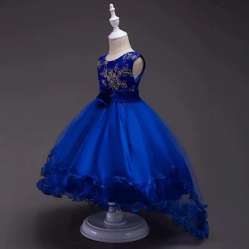 Girl's Tail Dress Mesh Skirt Wedding Tutu Skirt Blue Catwalk Dress