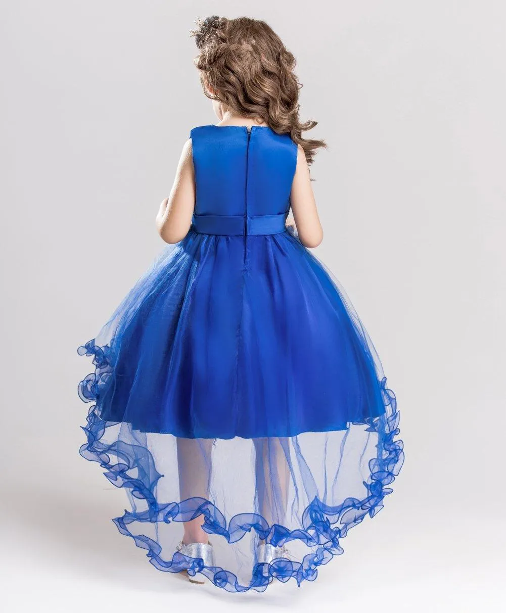 Girl's Tail Dress Mesh Skirt Wedding Tutu Skirt Blue Catwalk Dress