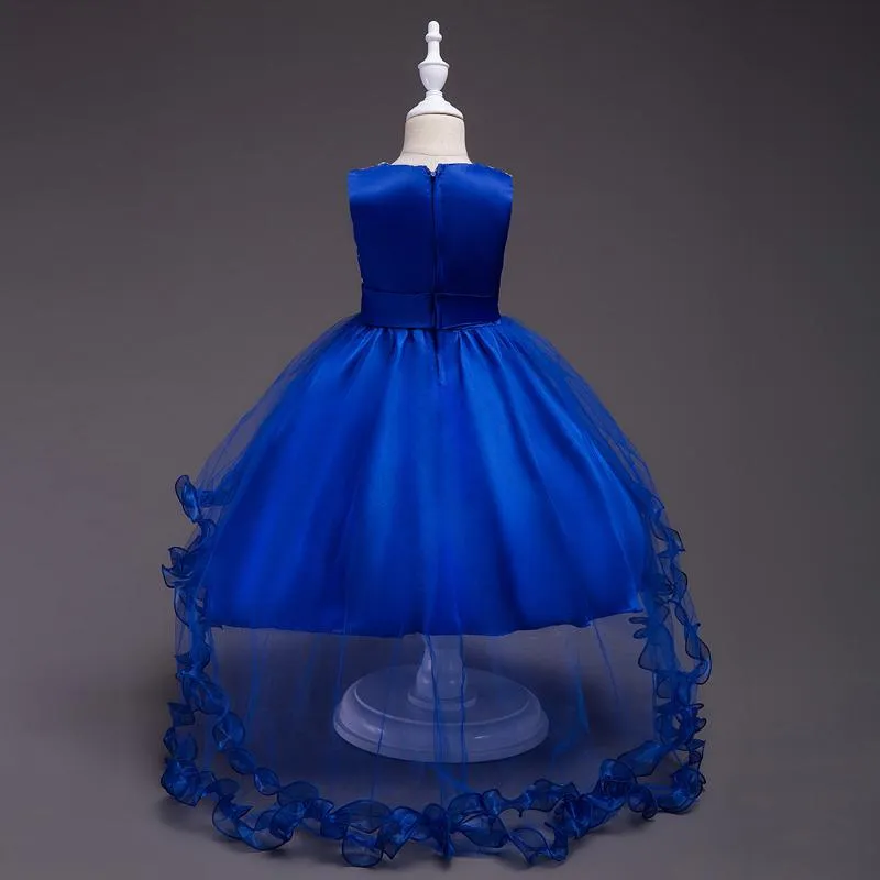 Girl's Tail Dress Mesh Skirt Wedding Tutu Skirt Blue Catwalk Dress