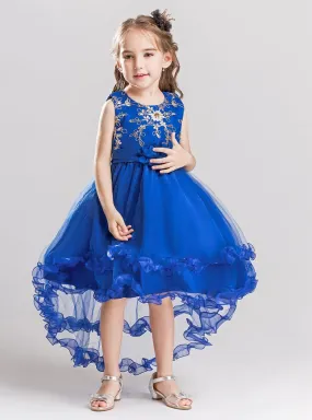 Girl's Tail Dress Mesh Skirt Wedding Tutu Skirt Blue Catwalk Dress