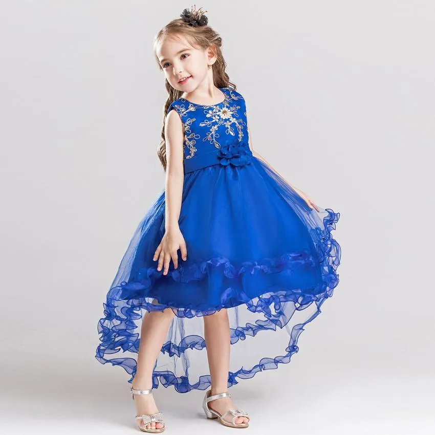 Girl's Tail Dress Mesh Skirt Wedding Tutu Skirt Blue Catwalk Dress