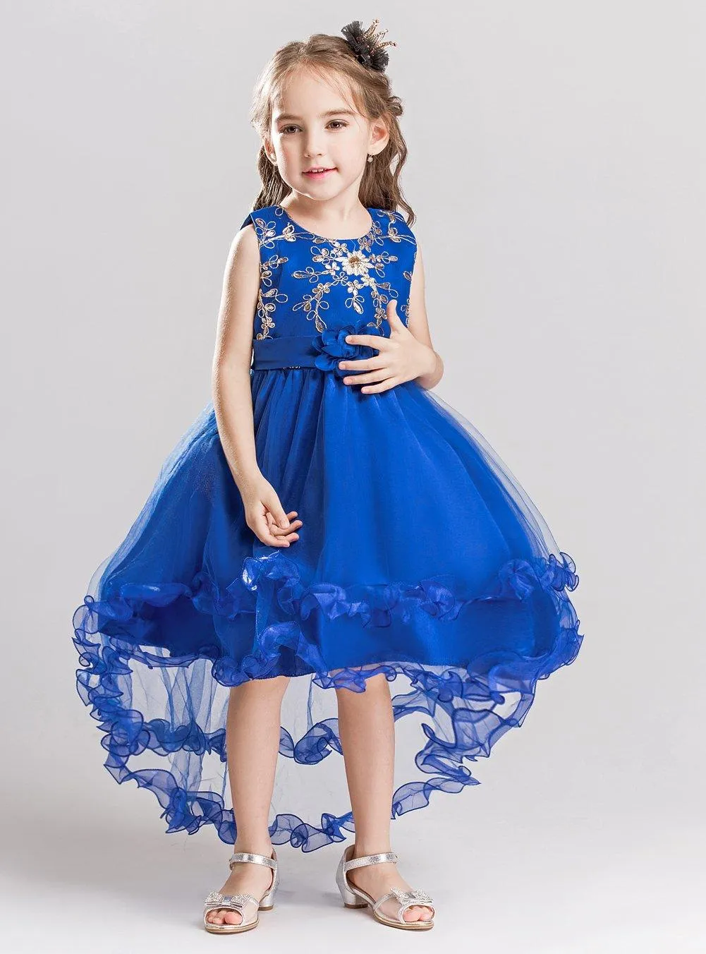 Girl's Tail Dress Mesh Skirt Wedding Tutu Skirt Blue Catwalk Dress