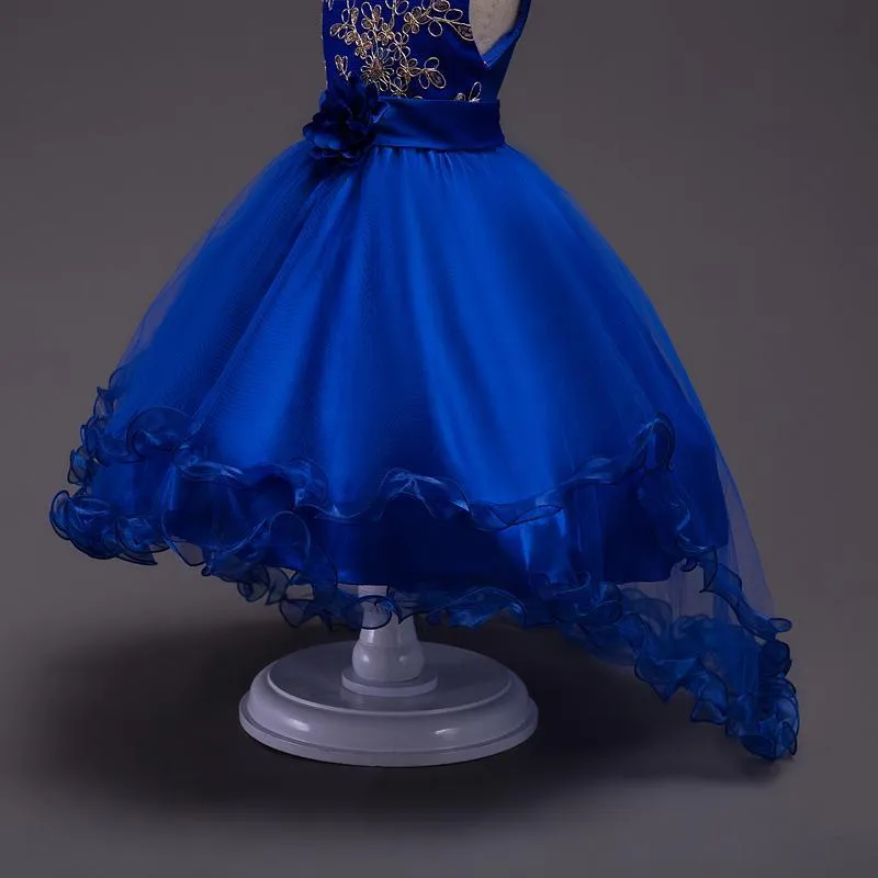Girl's Tail Dress Mesh Skirt Wedding Tutu Skirt Blue Catwalk Dress