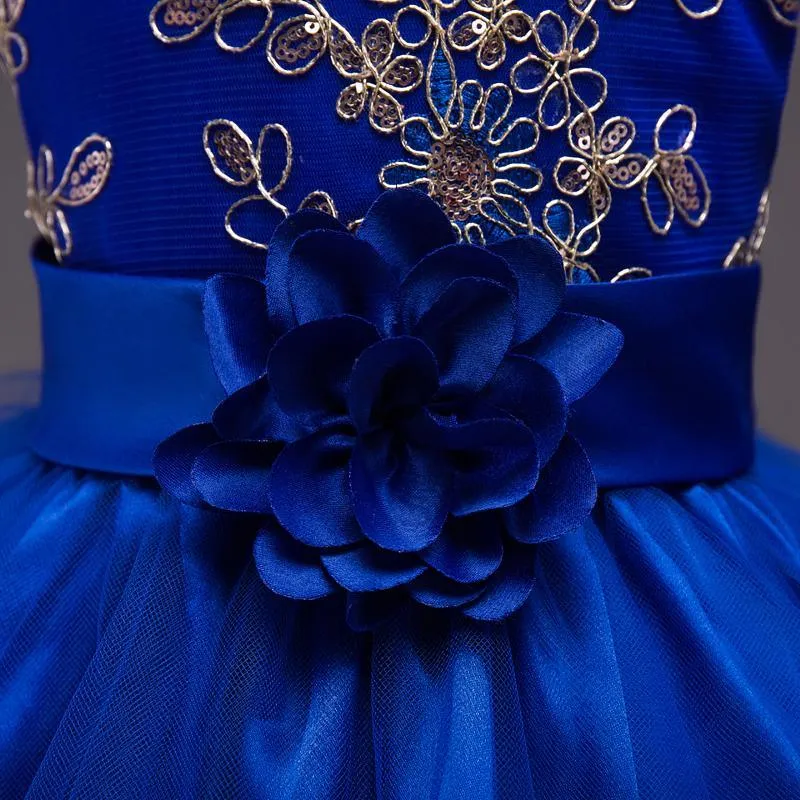 Girl's Tail Dress Mesh Skirt Wedding Tutu Skirt Blue Catwalk Dress