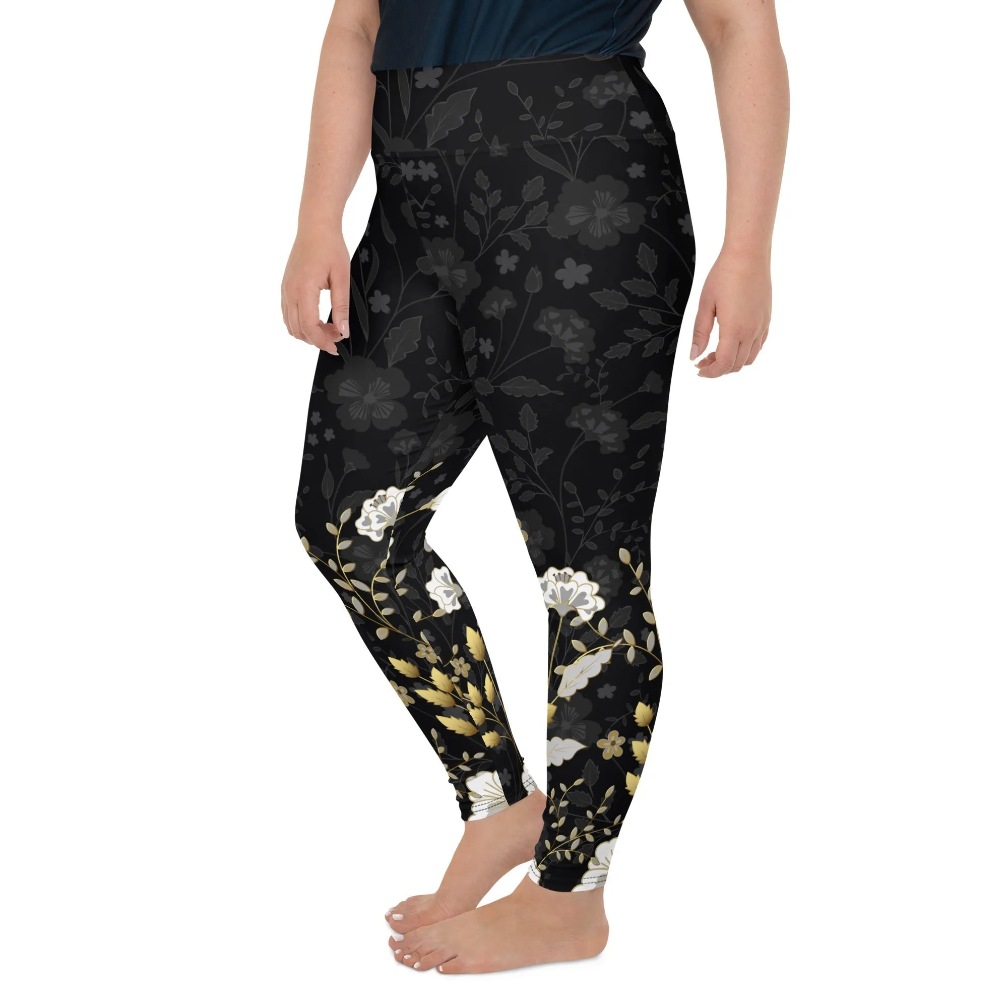 Golden Floral Plus Size Leggings