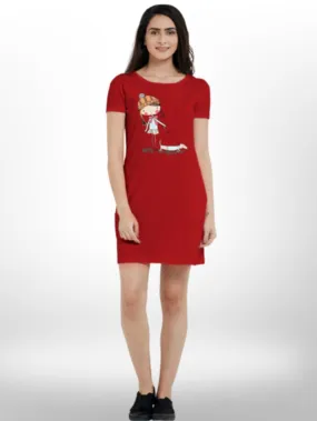 Half Sleeve Travel With Pet Printed Long T shirt For Women's