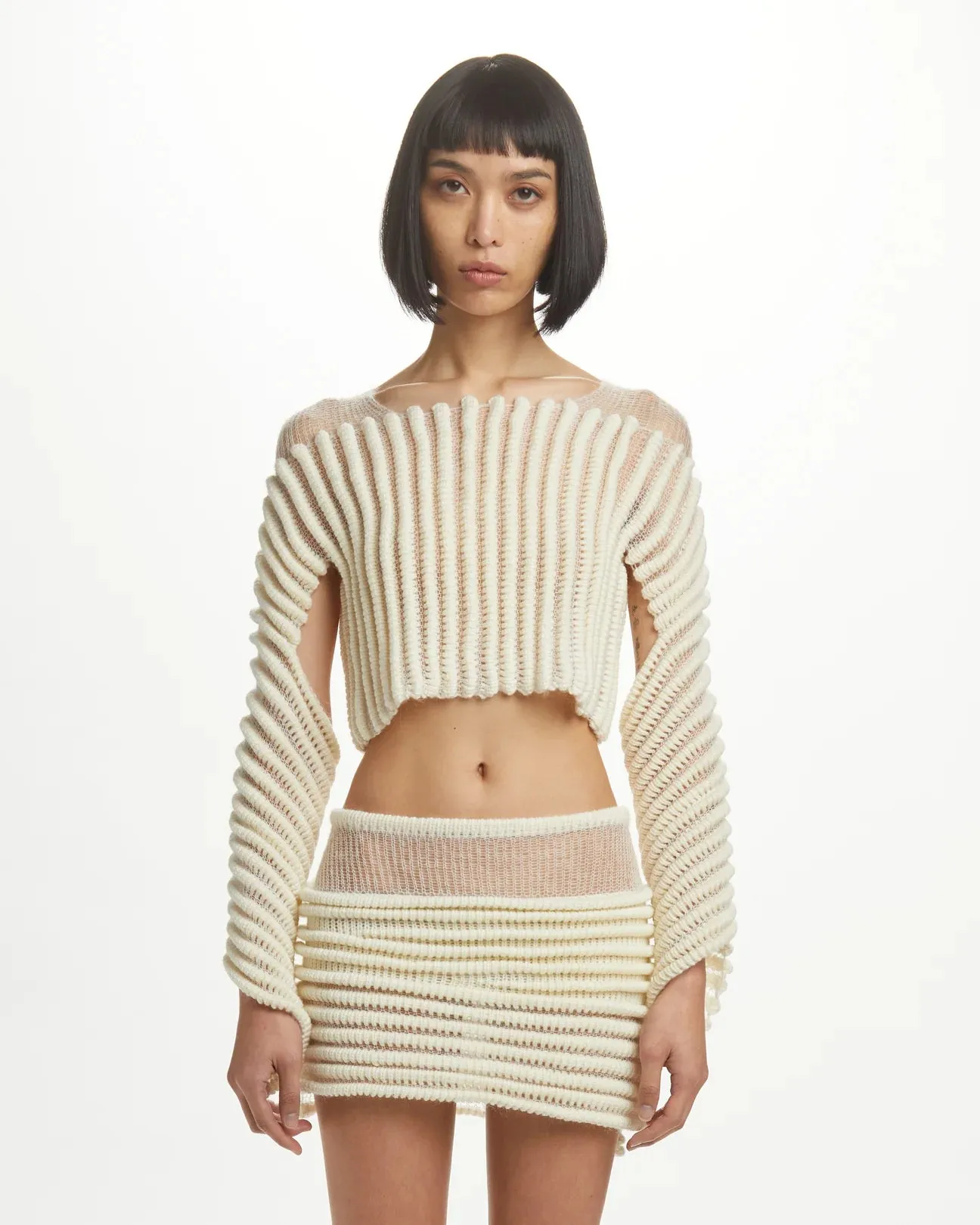 Hand Knit 3D Stripe Knit Top