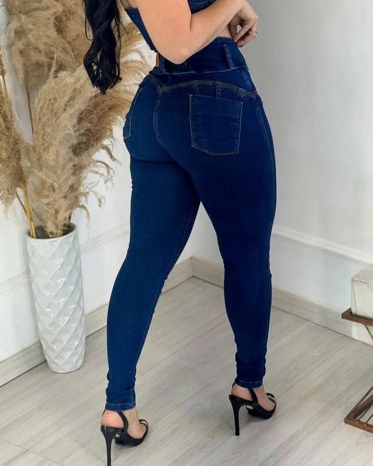 High-Waist Skinny-Jeans mit Pfirsich-Po-Effekt