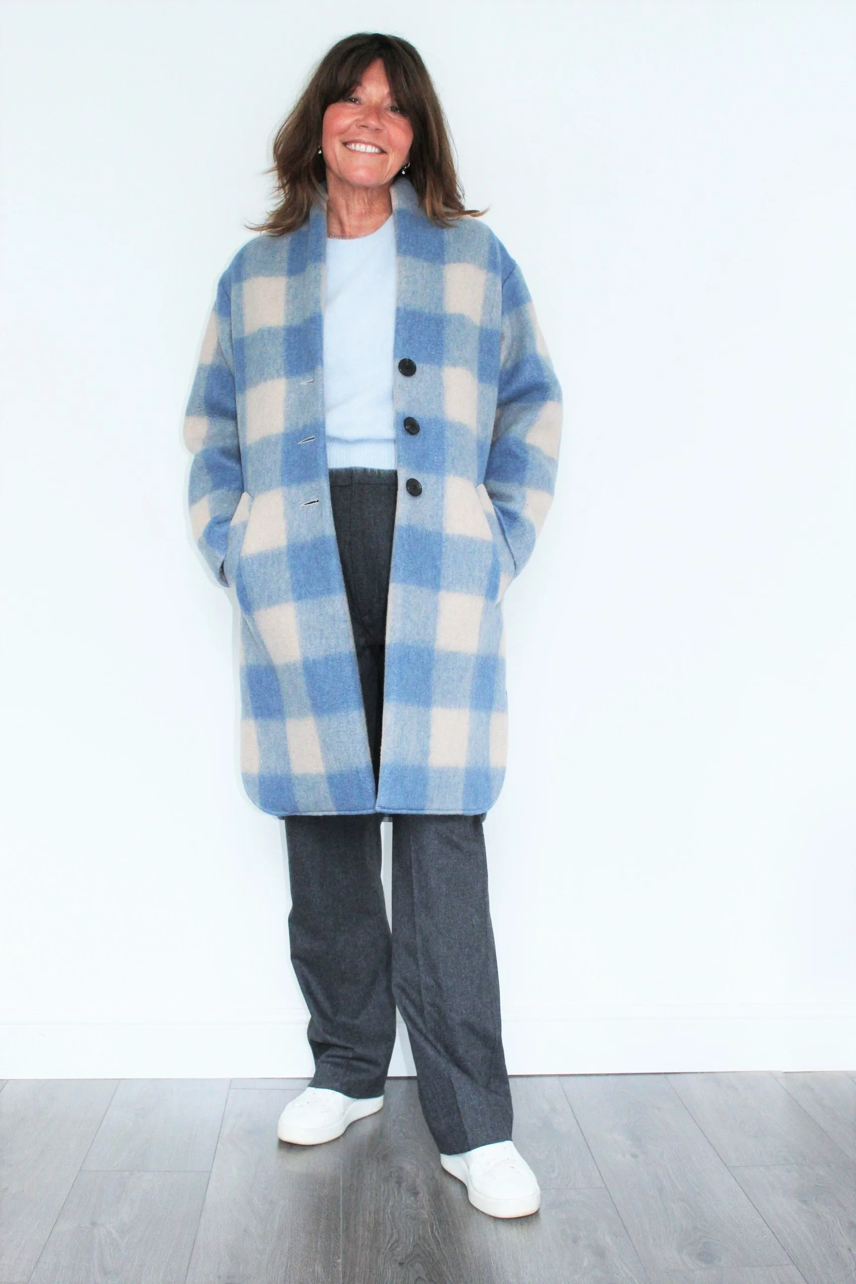 IM Gabriel Check Coat in Blue