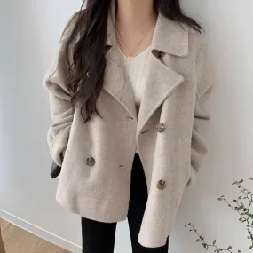 Korean Style Double Breasted Wool Blended Coat