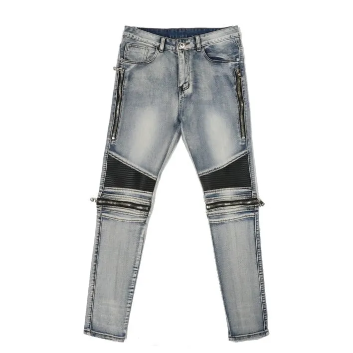 Leather Patch Denim Jeans