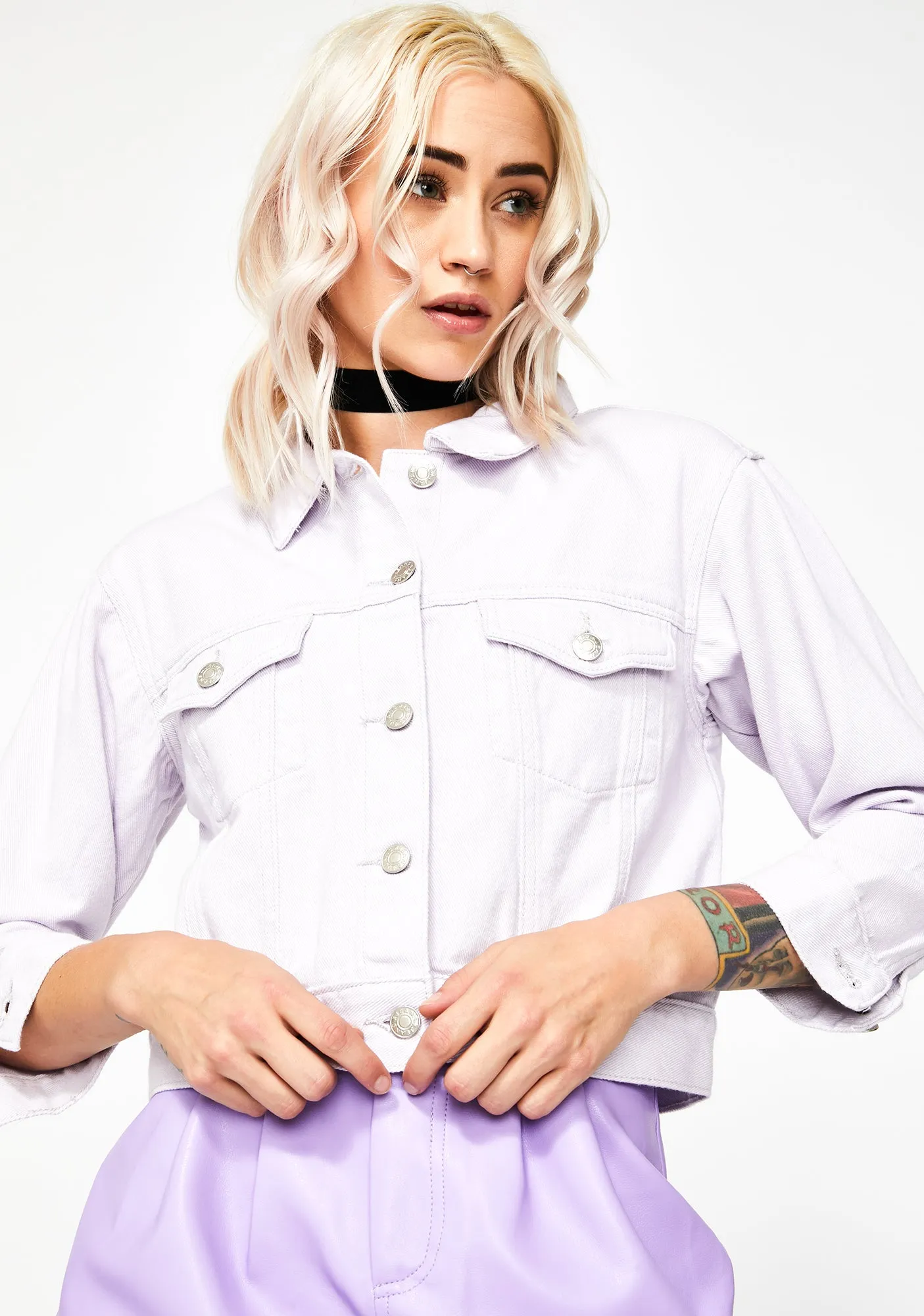 Lilac Cropped Denim Jacket
