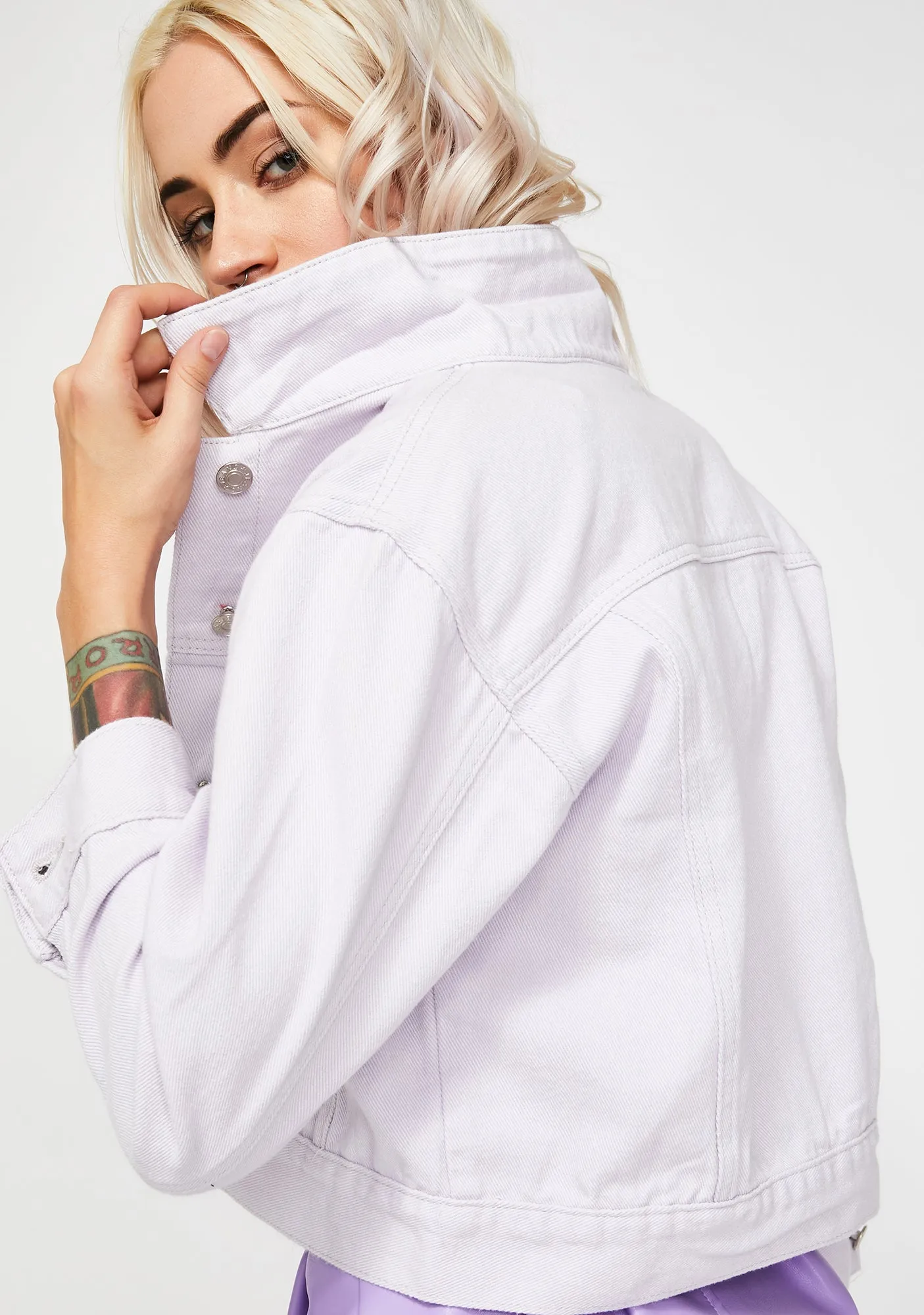 Lilac Cropped Denim Jacket