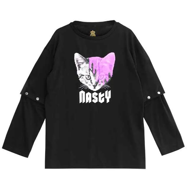Listen Flavor "Nasty Cat" convertible t-shirt