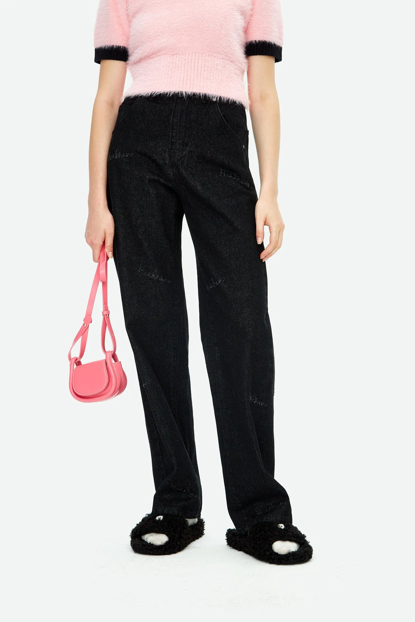 LOGO Needlepoint Dark Print Jeans in Black