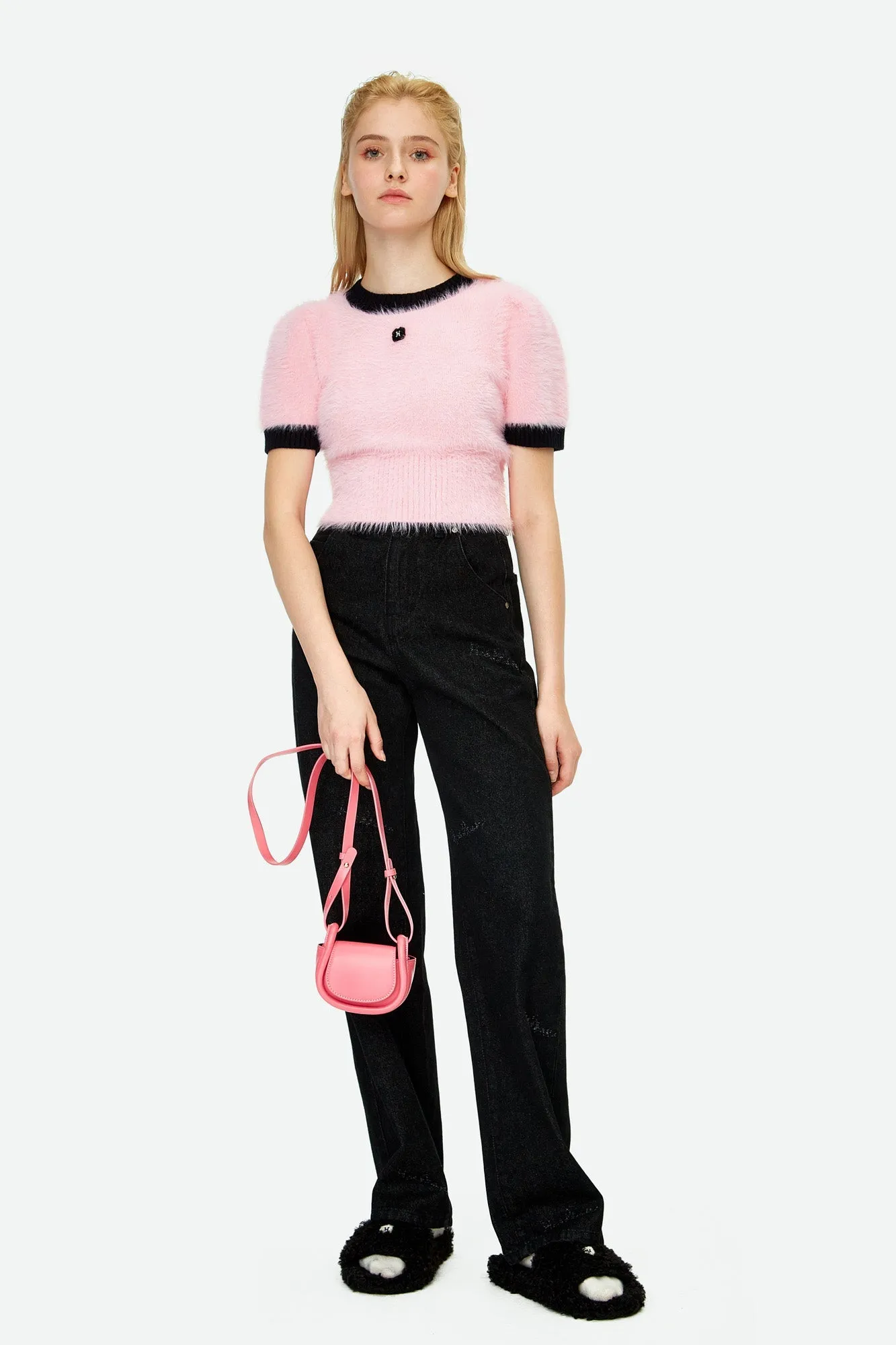 LOGO Needlepoint Dark Print Jeans in Black