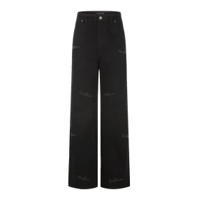 LOGO Needlepoint Dark Print Jeans in Black
