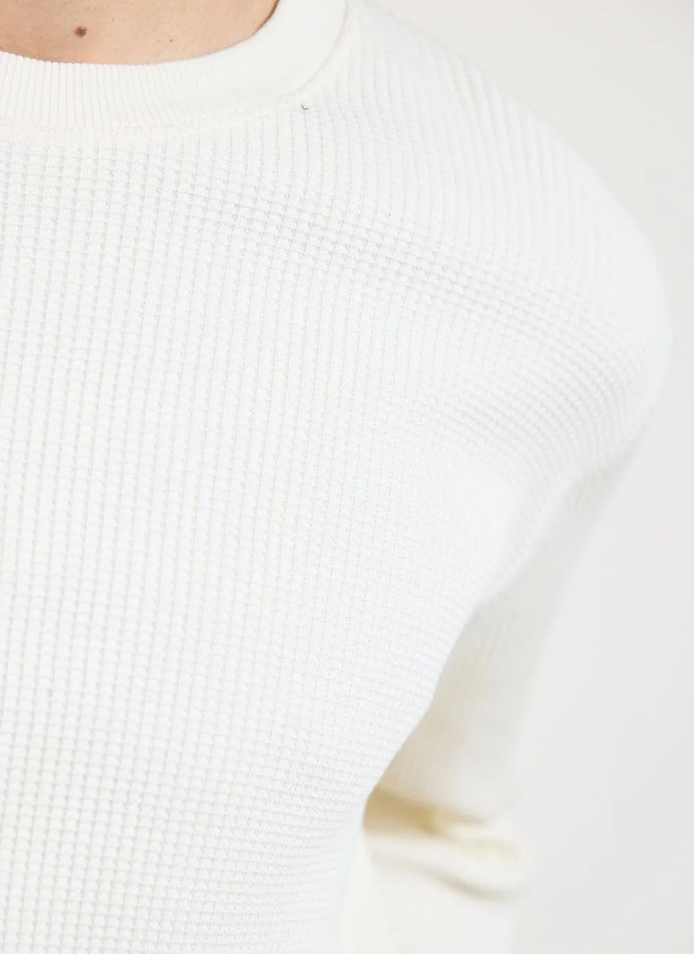 Long Sleeve T Shirt | Cotton Waffle | Ecru