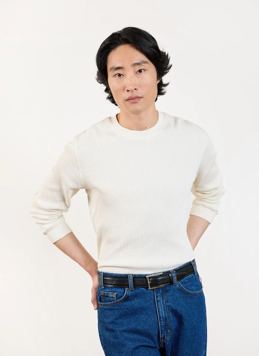 Long Sleeve T Shirt | Cotton Waffle | Ecru