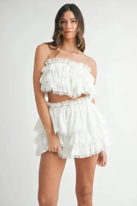MABLE Ruffle Layered Crop Top and Mini Skirt Set