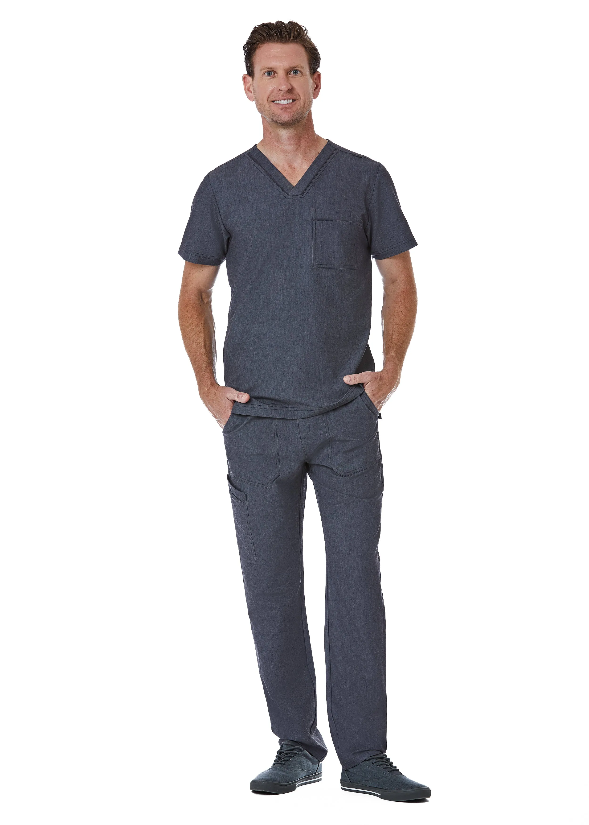 Maevn Men's Contrast Piping V-Neck Scrub Top
