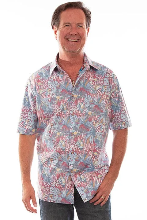 Mens Birds in Paradise Red Hawaiian Shirt