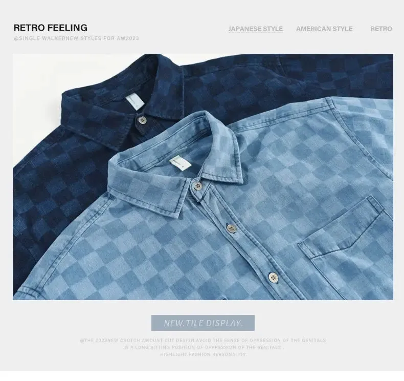 Men's Plaid Casual Denim Shirt